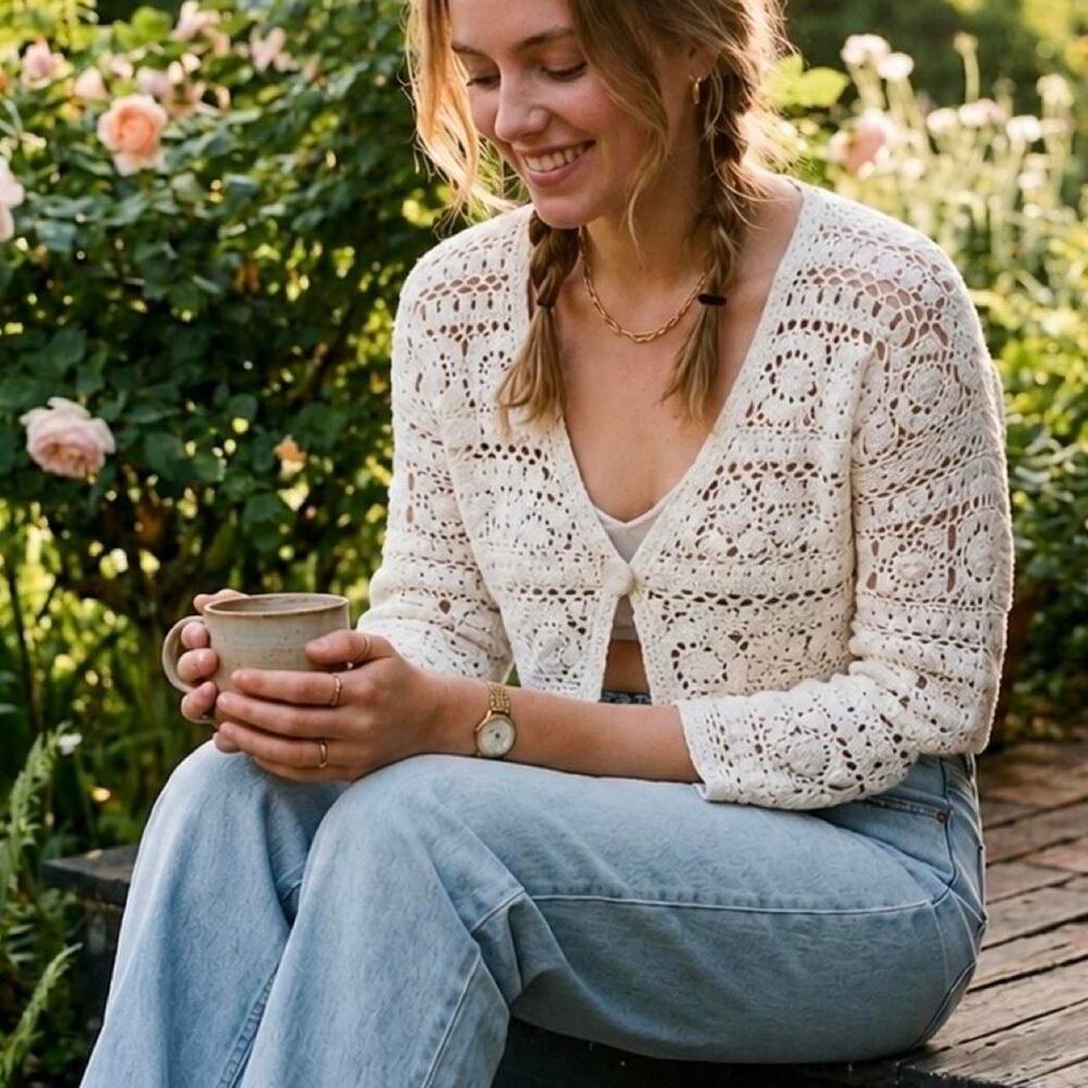 Vintage y2k crochet micro cardigan